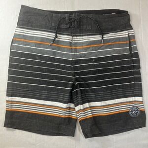 Tony Hawk Mens Board Shorts Size 32 Black Gray Orange Striped Reflex Stretch